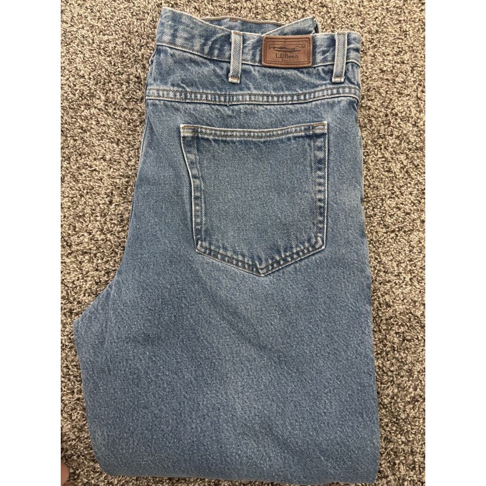 L.L. Bean Classic Fit Straight Blue Denim Jeans Cotton Men's plaid lined